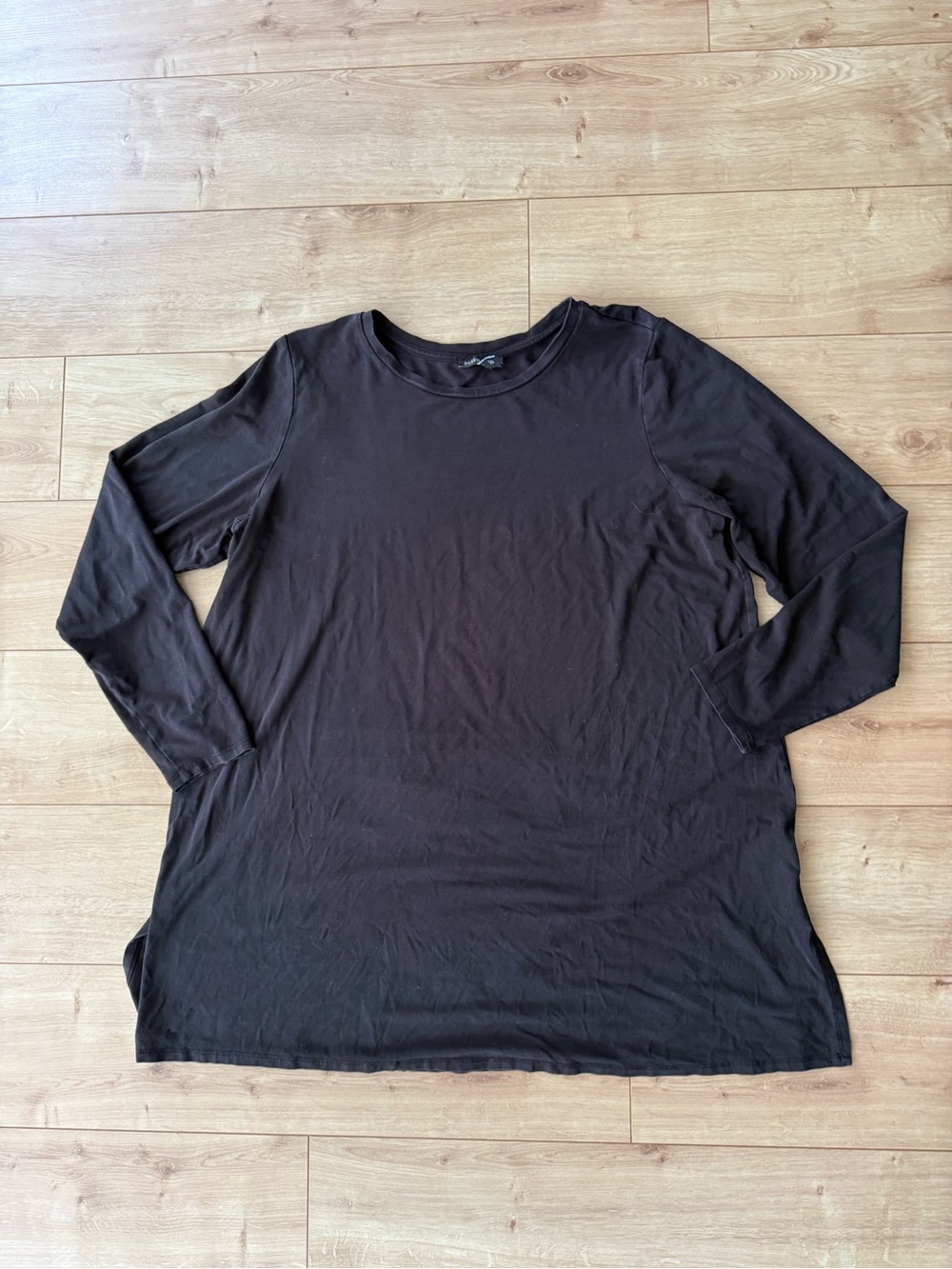 Eileen Fisher Black Tencel Lyocell Stretch Long Sleeve Tunic Top XL
